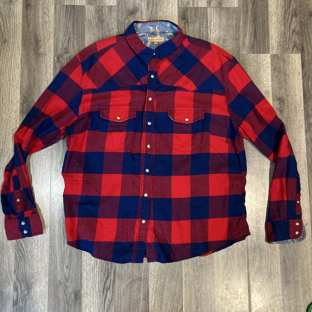 JACHS Flannel Shirt Womens 2XL Red Blue Girlfriend Bea Long Sleeve Pearl Snap